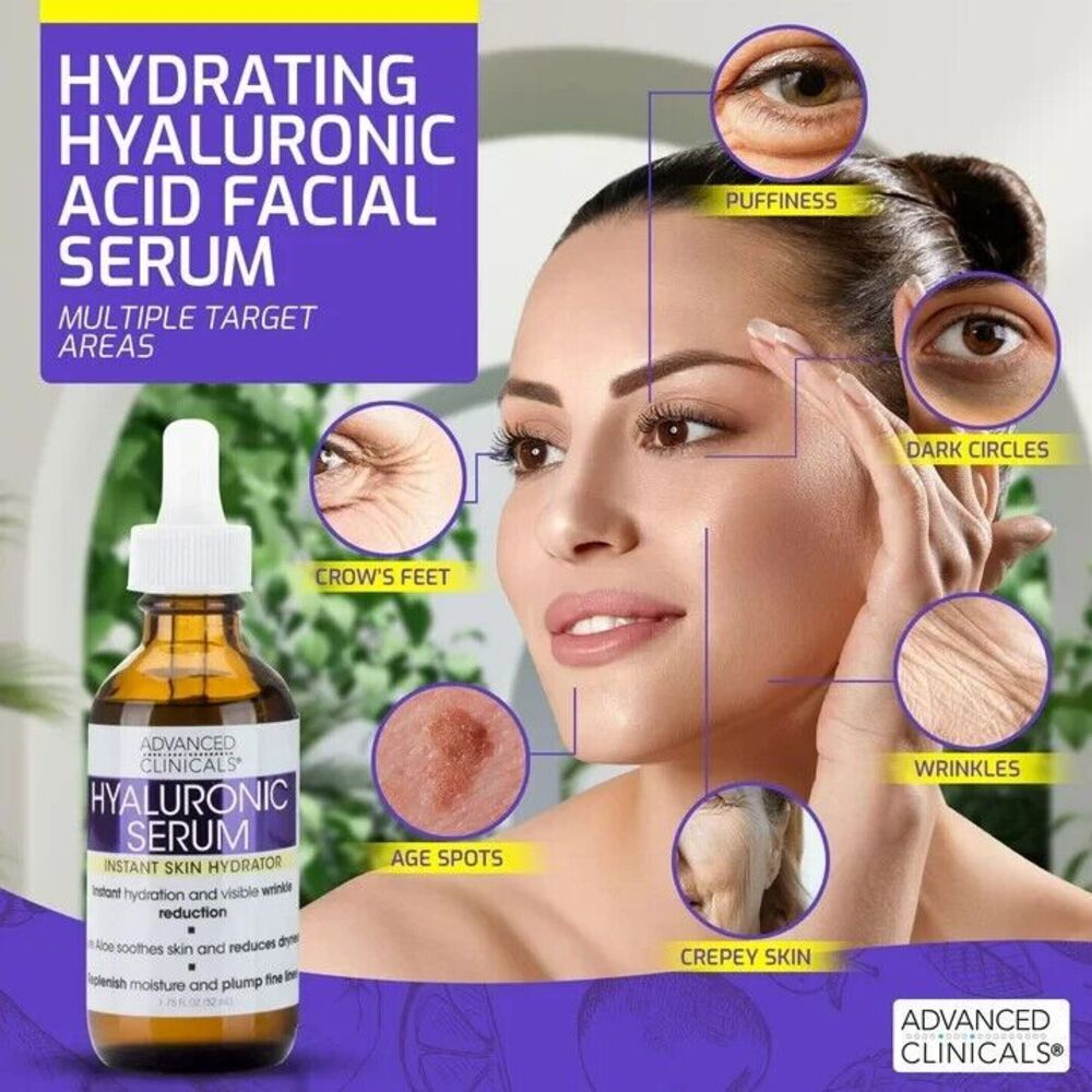 Advanced Clinicals Hyaluronic Acid Face Serum Rare Marine Extracts 1.75 Fl Oz - Picture 5 of 9